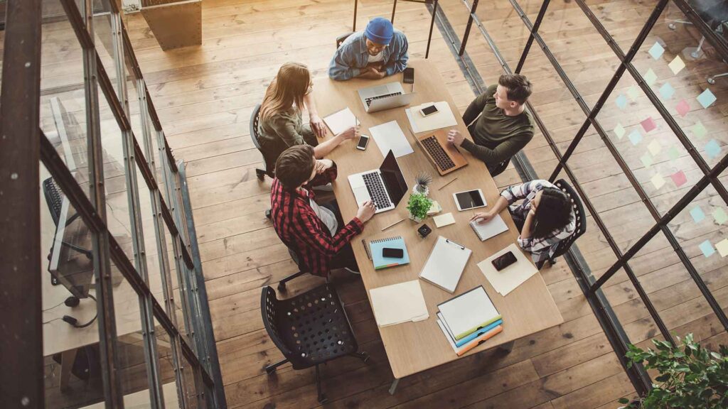 Top view of office people meeting
